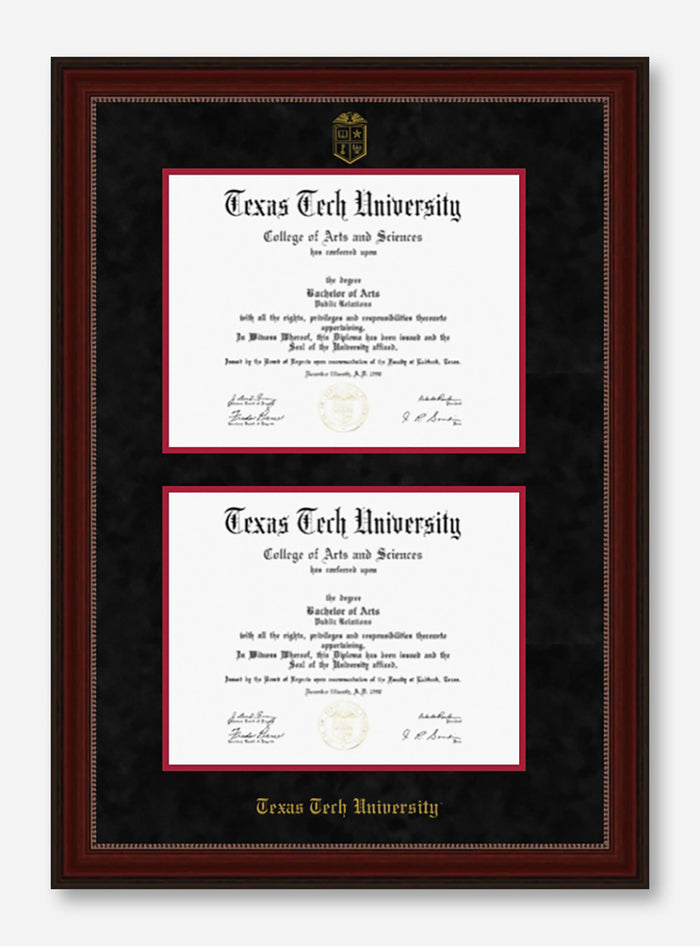 Texas Tech Cherry Bead Black Suede Double Mat Diploma Frame T19
