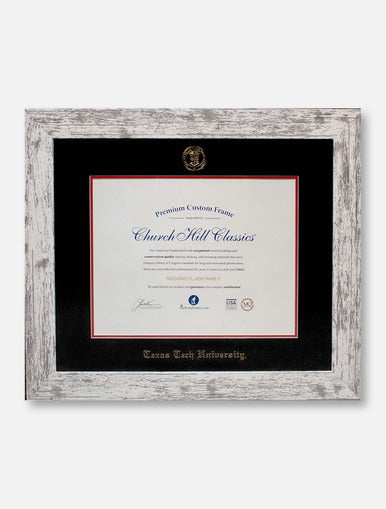 Texas Tech Red Raiders Barnwood White Gold Embossed Diploma Frame