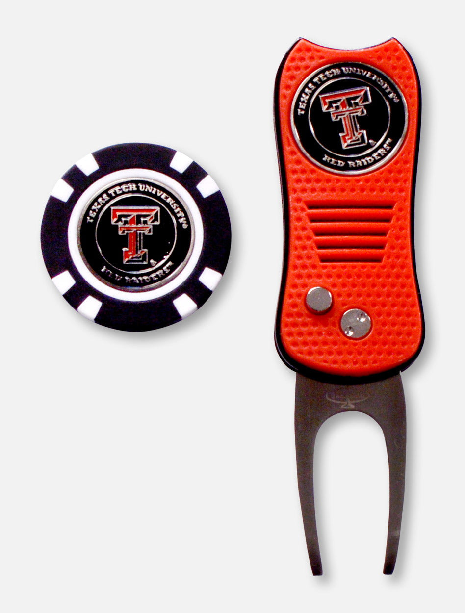 Team Gold SwitchFix Texas Tech Red Raiders Double T Black Divot Tool with Chip in Tin Set