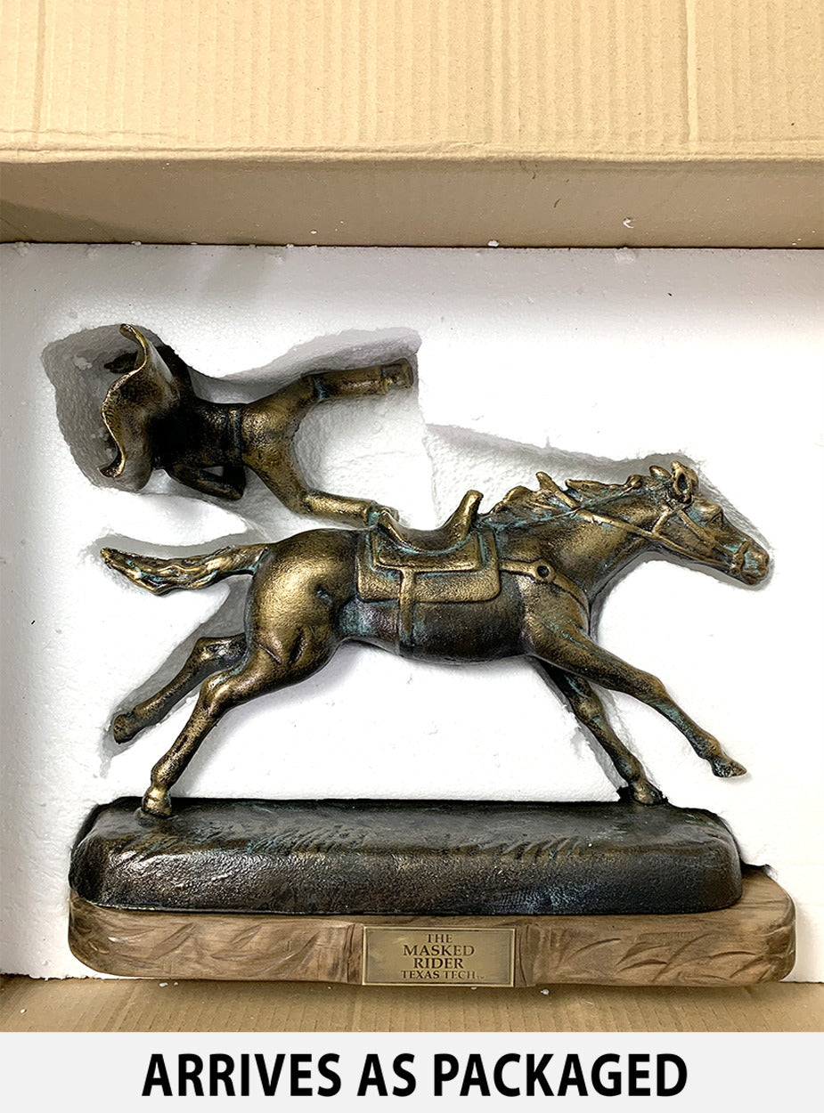 Texas Tech Red Raiders Masked Rider On Horse with Wooden Base Bronze Patina Finish Statue