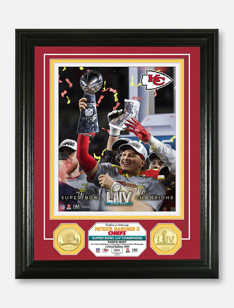 Shop Patrick Mahomes Kansas City Chiefs Super Bowl LIV Champions Signed 16  x 20 Super Bowl LIV Trophy Photograph