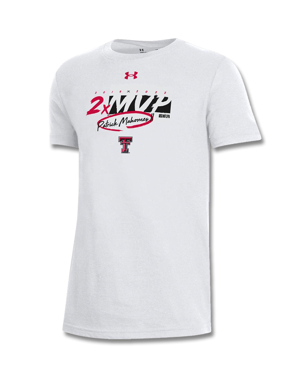 YOUTH Under Armour Texas Tech Mahomes "2X MVP" White Performance Cotton T-Shirt