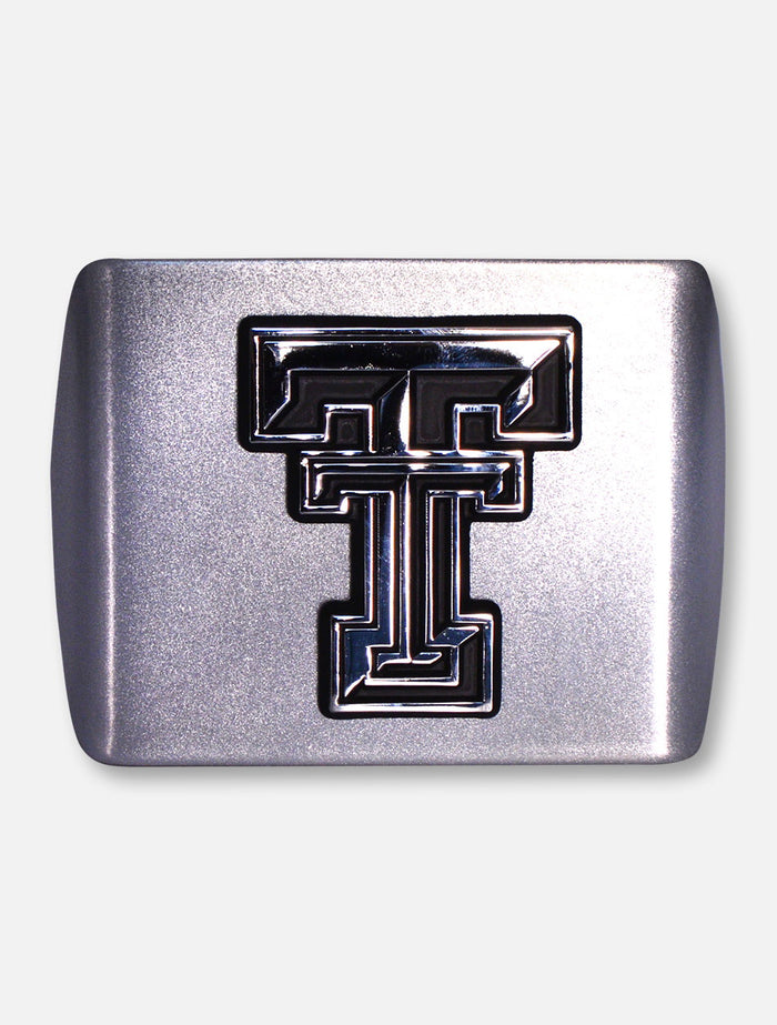 AMG Texas Tech  Red Raiders Metallic Silver with Chrome  Double T Hitch Cover