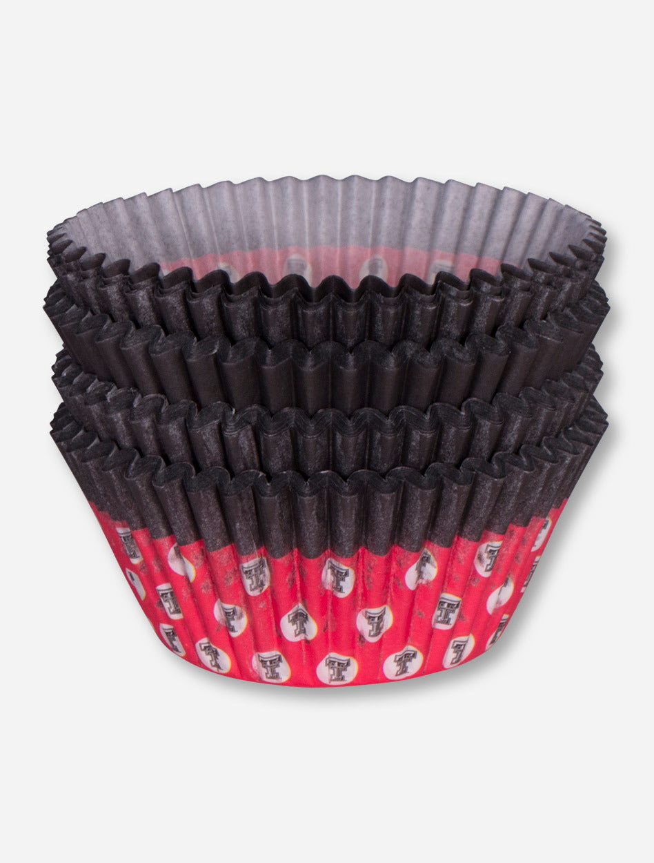 100 Double T Pattern Black & Red Baking Cups - Texas Tech