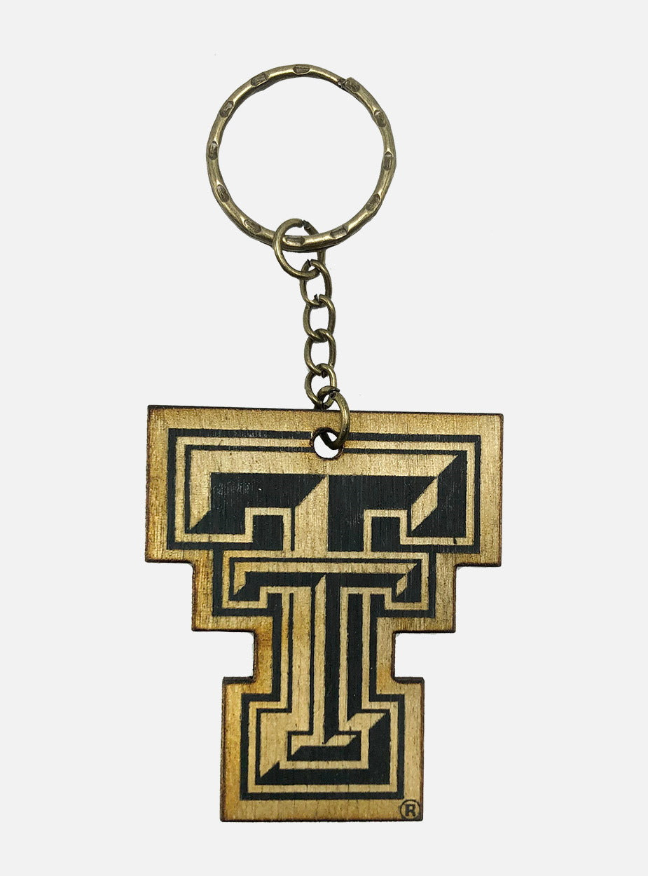Texas Tech Red Raiders Double T Wooden Keychain