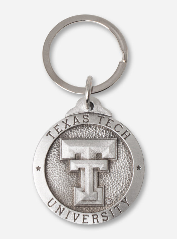 Texas Tech Round Double T Emblem Pewter Keychain