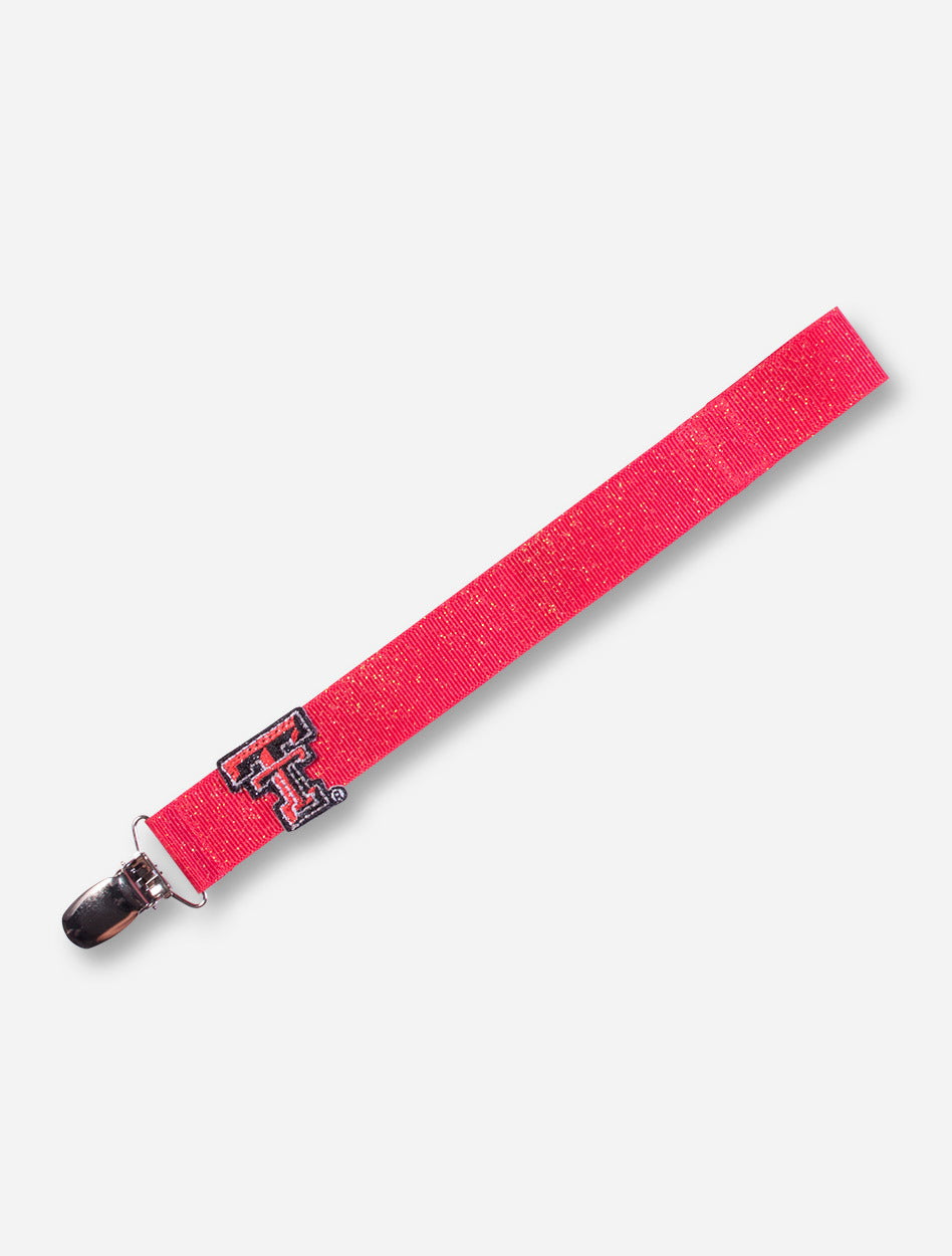 Texas Tech Double T Shimmer Red Ribbon Pacifier Clip