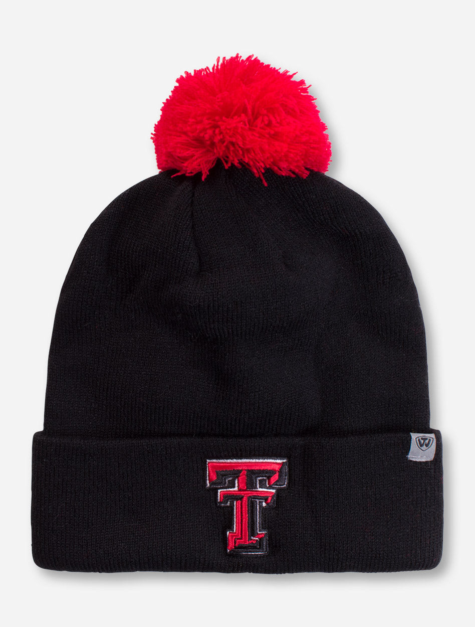 Top of the World Texas Tech Double T YOUTH Black Pom Beanie