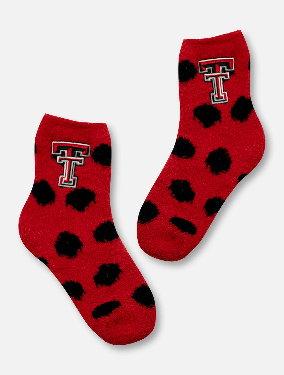 ZooZatz Texas Tech Red Raiders Texas Tech Double T on Polka Dot Fuzzy YOUTH Socks