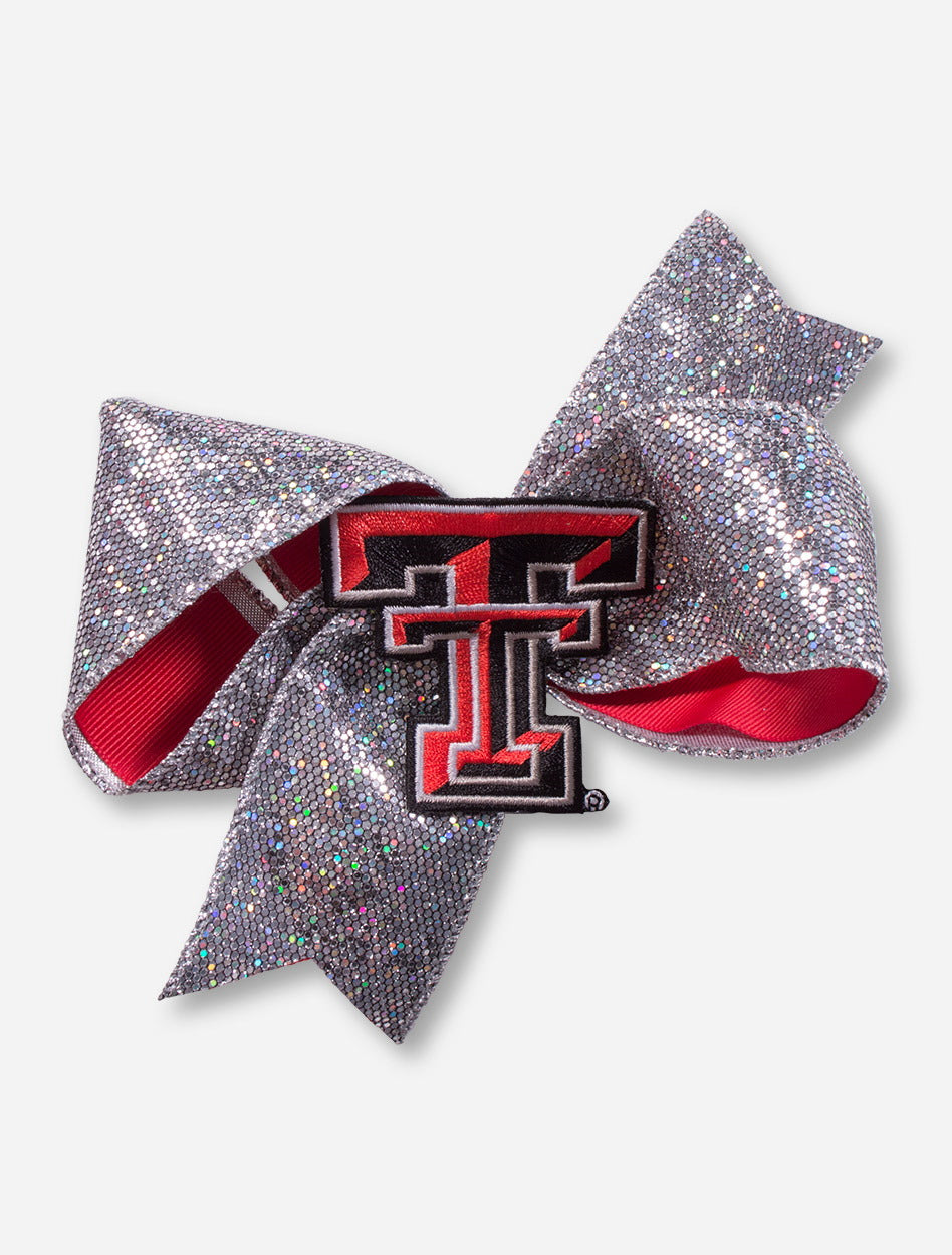 Texas Tech Double T Silver Sequin Ribbon Bow