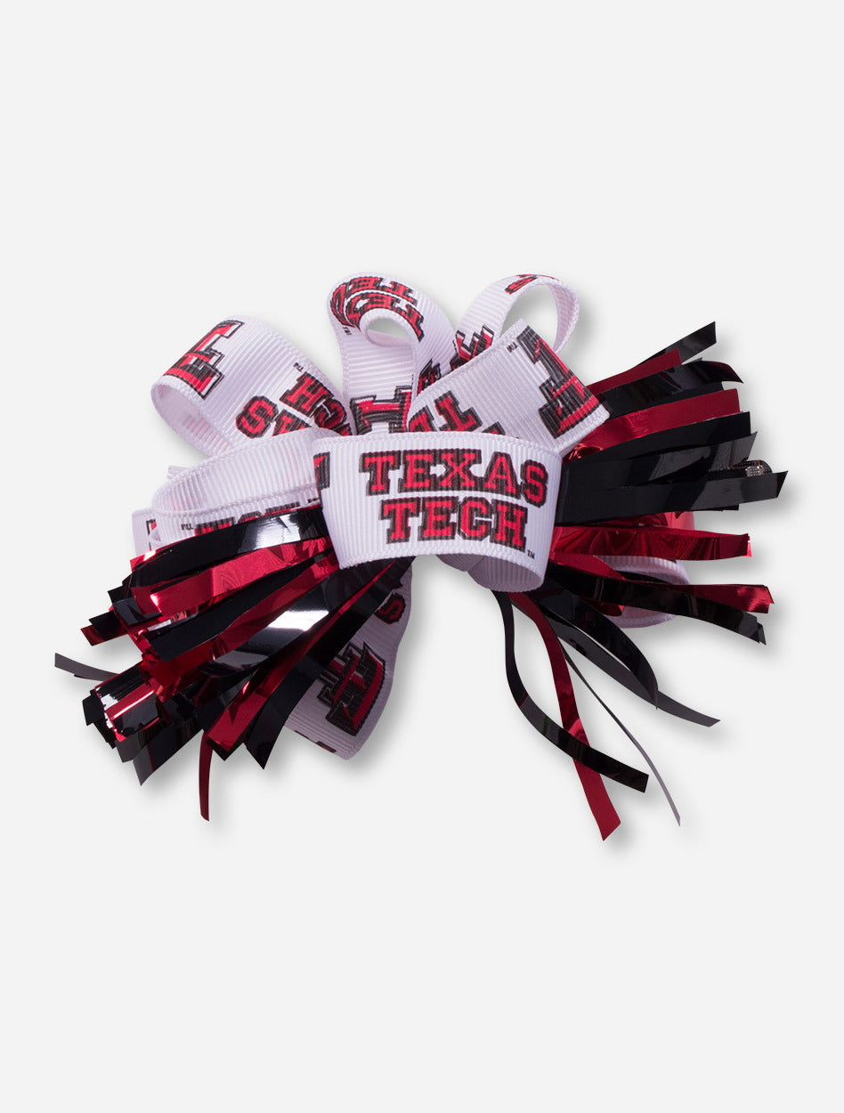 Texas Tech Double T White Ribbon with Red and Black Tassels Hair Bow