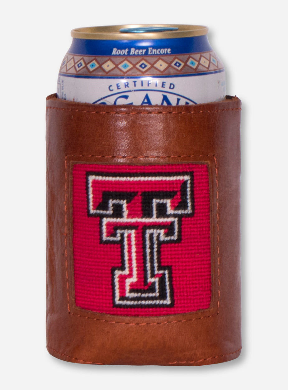 Texas Tech Needle Point and Leather Can Cooler