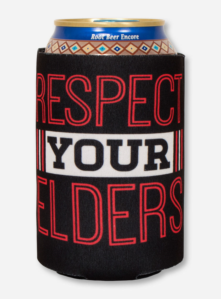 Texas Tech Alumni - Respect Your Elders on Black Can Cooler