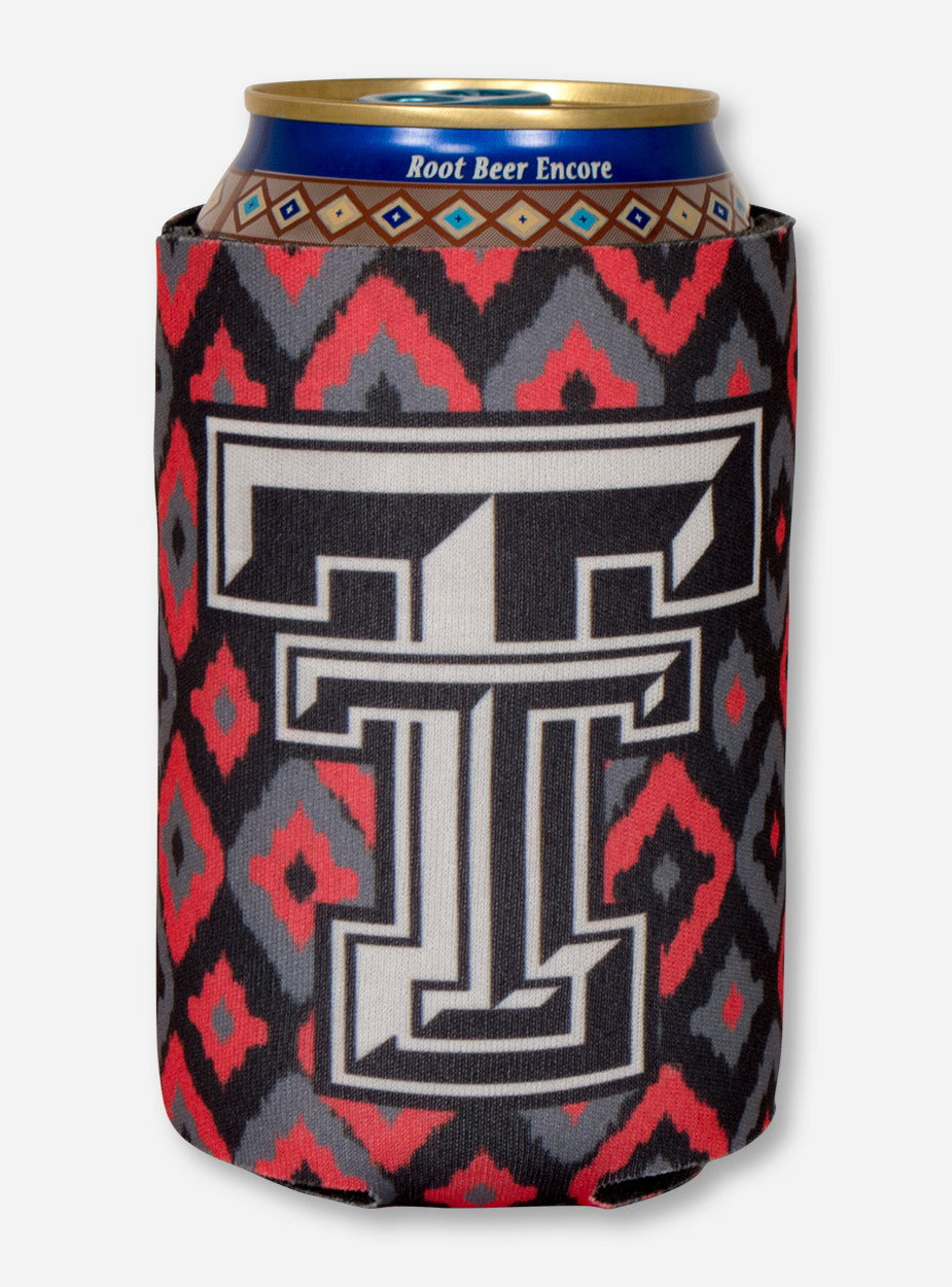 Texas Tech Double T on Red and Black Diamond Print Can Cooler