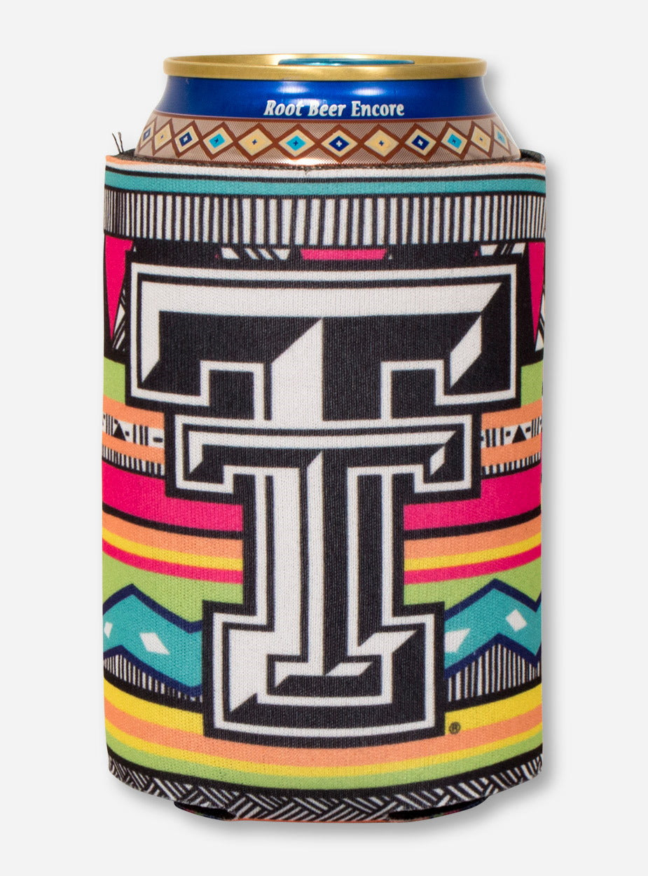 Texas Tech Double T on Multicolored Mara Pattern Can Cooler