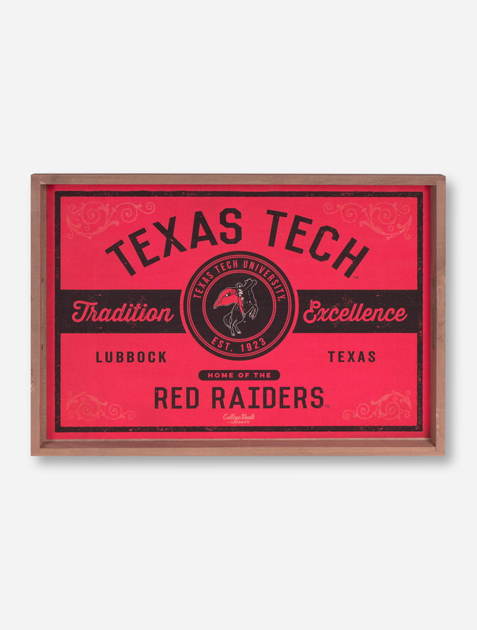 Texas Tech Vintage Label Glass Top Serving Tray