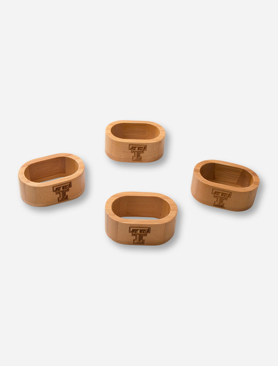 Texas Tech Set of 4 Laser Engraved Double T on Bamboo Napkin Rings