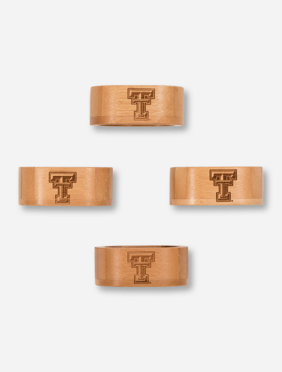 Texas Tech Set of 4 Laser Engraved Double T on Bamboo Napkin Rings