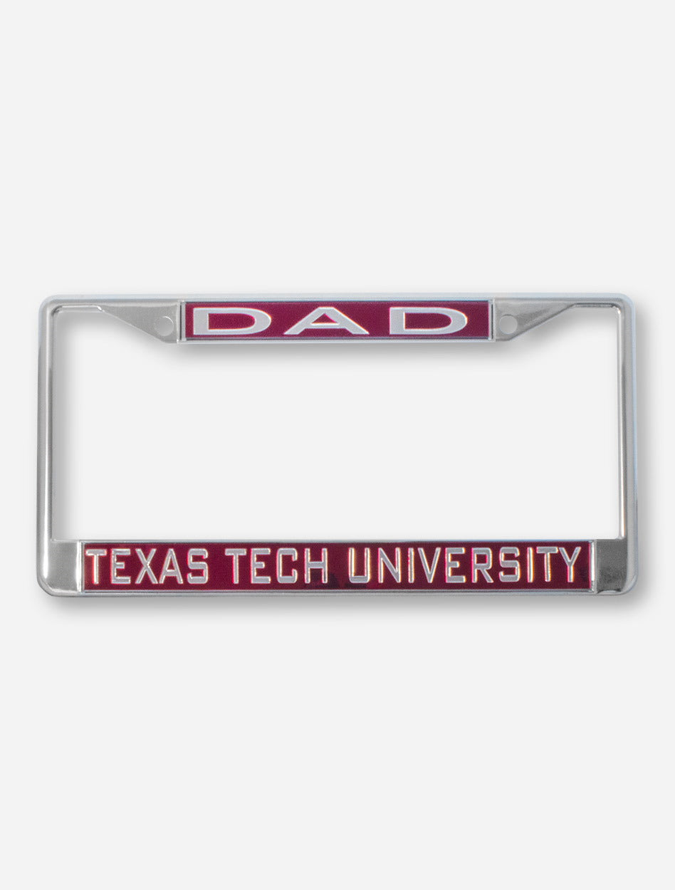 Texas Tech University Dad on Red & Chrome License Plate Frame