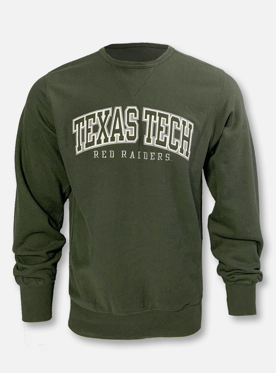 Champion Texas Tech Red Raiders "Vintage Wash Tackle Twill" Olive Green  Reverse Weave Crew