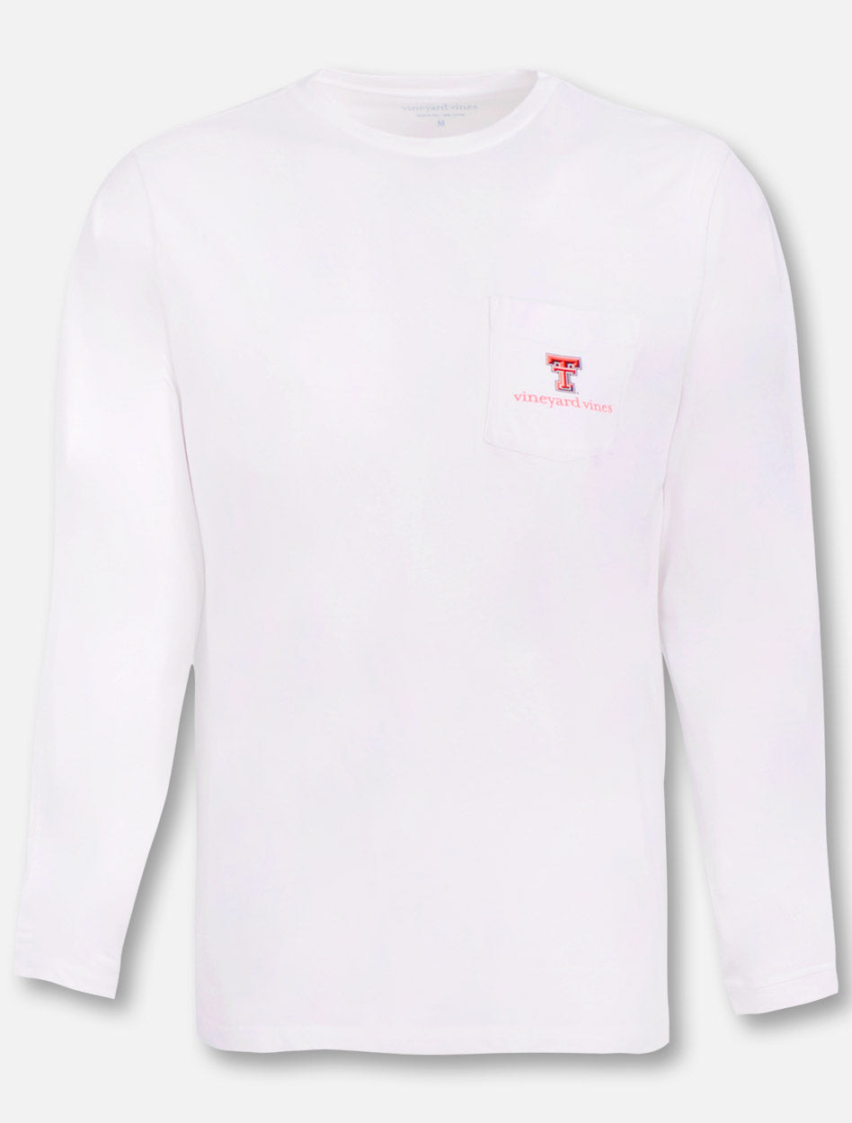 Vineyard Vines Texas Tech Red Raiders Double T on Striped Background Long Sleeve T-Shirt