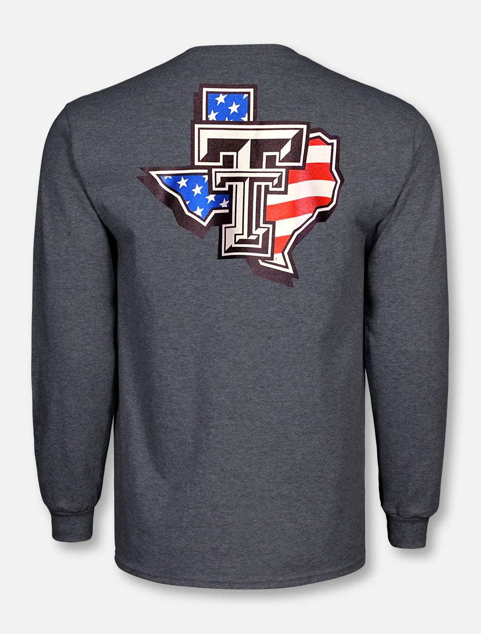 Texas Tech Red Raiders Black and White Double T "American Flag Pride"  Long Sleeve T-Shirt