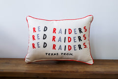 Wiggle Red Raiders 18"x14" Rectangle Pillow w/Red Piping