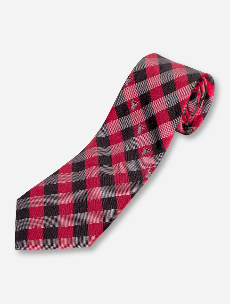 Texas Tech Double T Stripe on Red & Black Plaid Tie