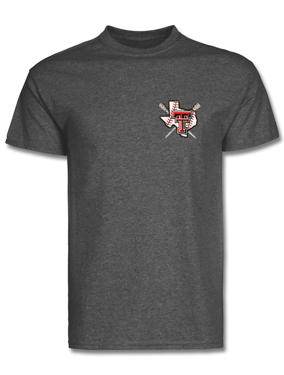 Texas Tech Baseball with Crossed Bats on Heather Grey T-Shirt