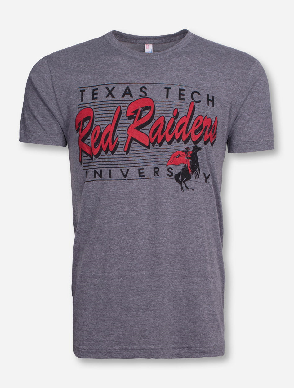 Texas Tech Vintage Red Raiders Script on Bars Grey T-Shirt