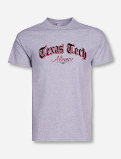 Texas Tech Alumni Newspaper Font on Heather Grey T-Shirt