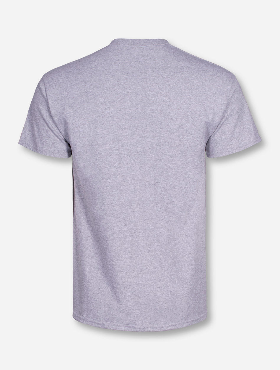 Texas Tech Alumni Newspaper Font on Heather Grey T-Shirt