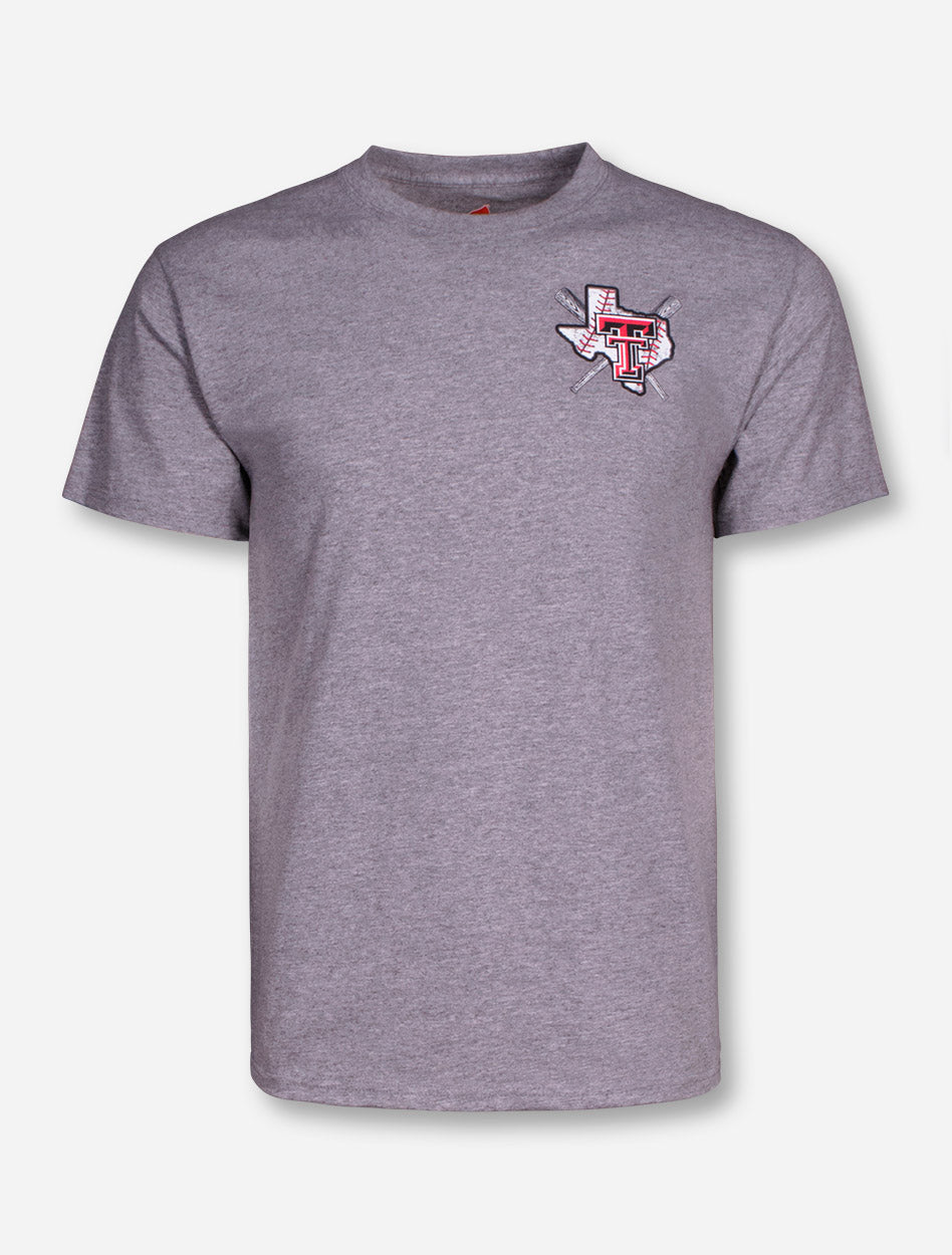 Texas Tech Baseball with Crossed Bats on Heather Grey T-Shirt