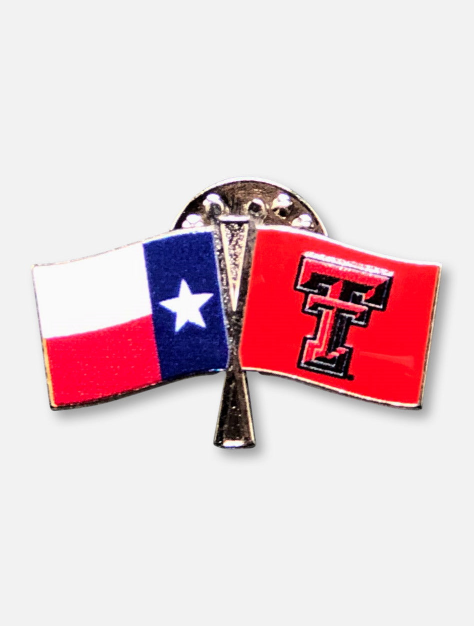 Texas Tech Red Raiders Double T and Texas Flag Crossed Lapel Pin