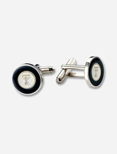 Texas Tech Double T Medallion Polished Silver Tone with Black Enamel Cuff Links