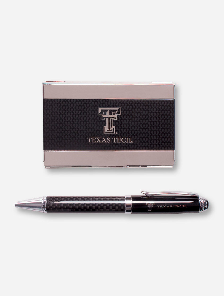 Texas Tech Carbon Fiber Business Card Case and Pen Set