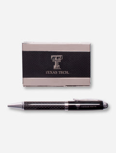 Texas Tech Carbon Fiber Business Card Case and Pen Set