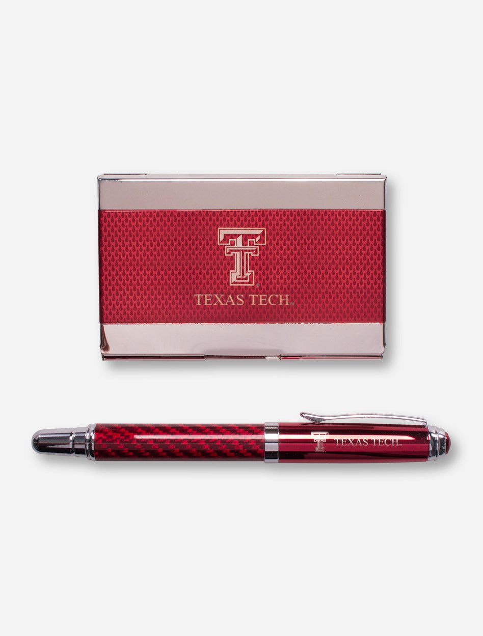 Texas Tech Carbon Fiber Business Card Case and Pen Set