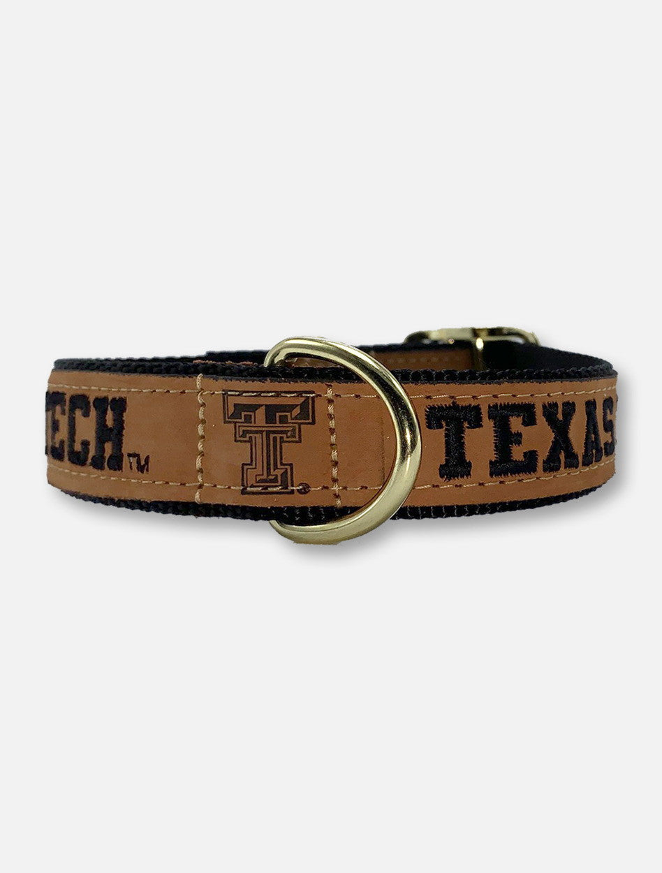 Texas Tech Red Raiders Tan Leather Embroidered  Dog Collar