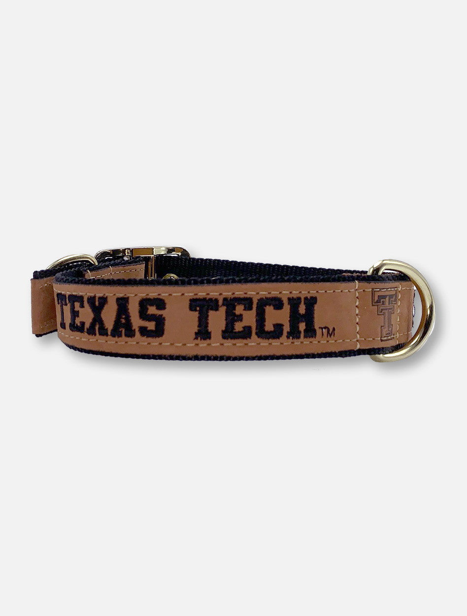 Texas Tech Red Raiders Tan Leather Embroidered  Dog Collar