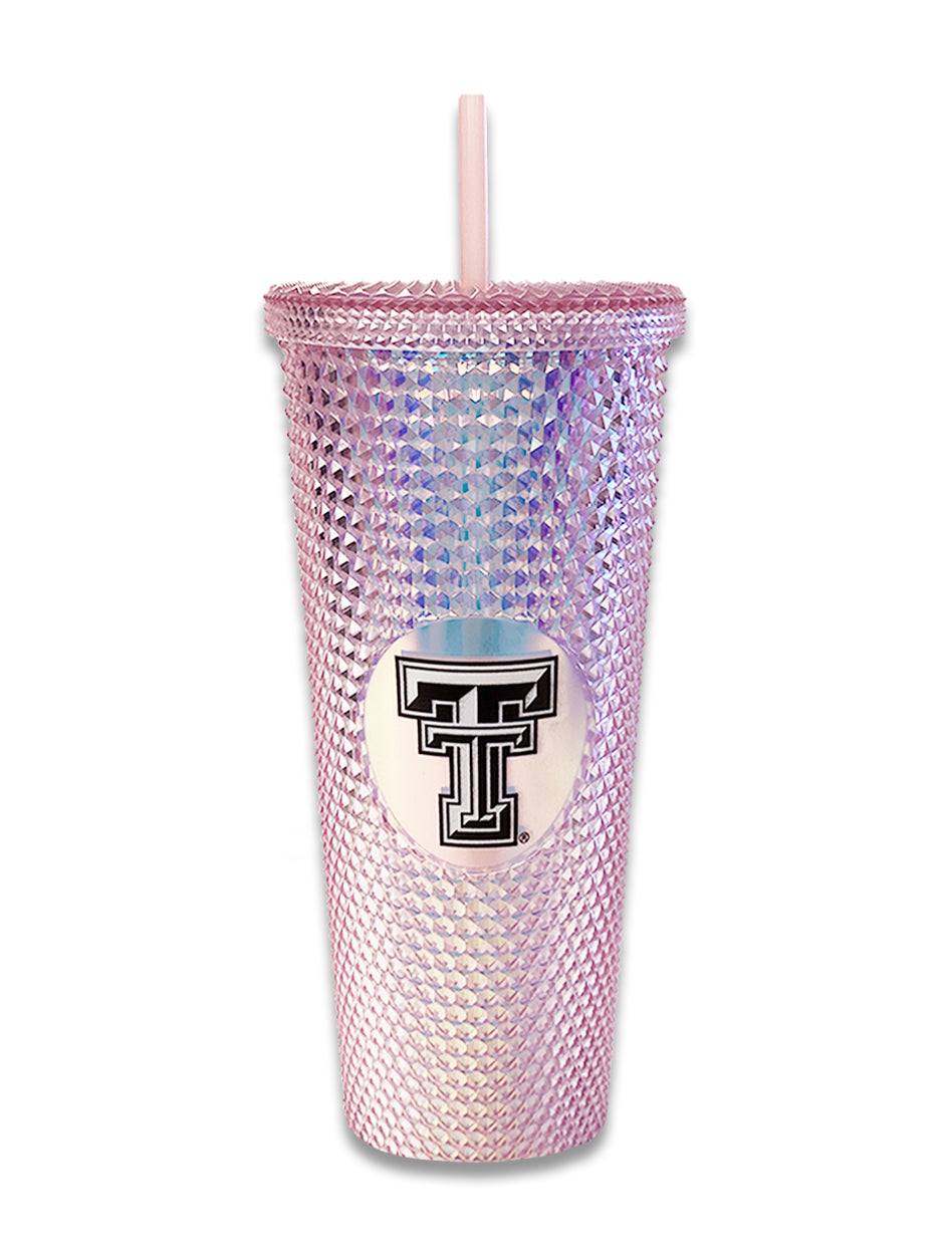 Texas Tech Geometric Cold Cup "Iridescent Pink" Tumbler With Straw