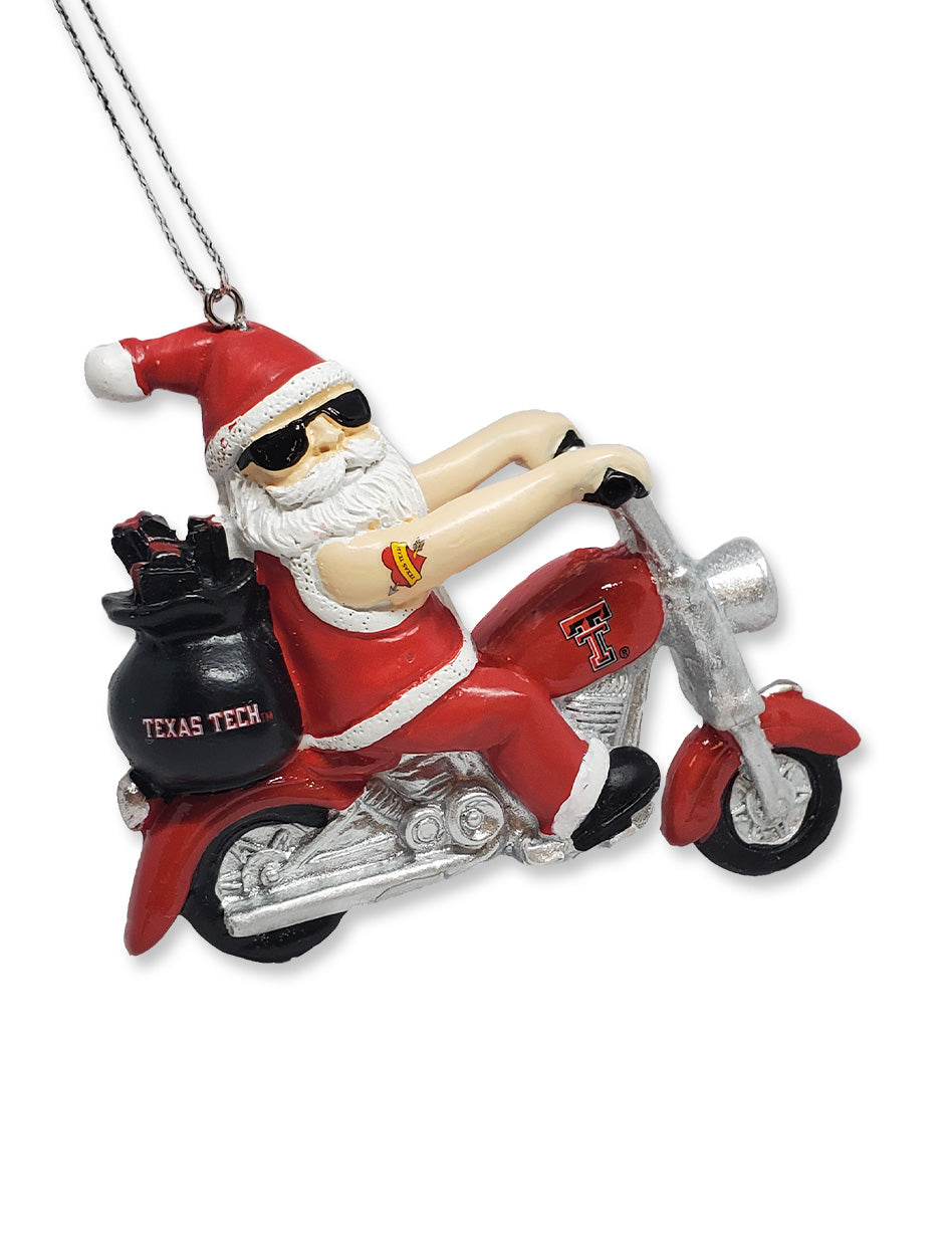 Texas Tech "Rock'in Santa" on a Motorcycle Resin Ornament