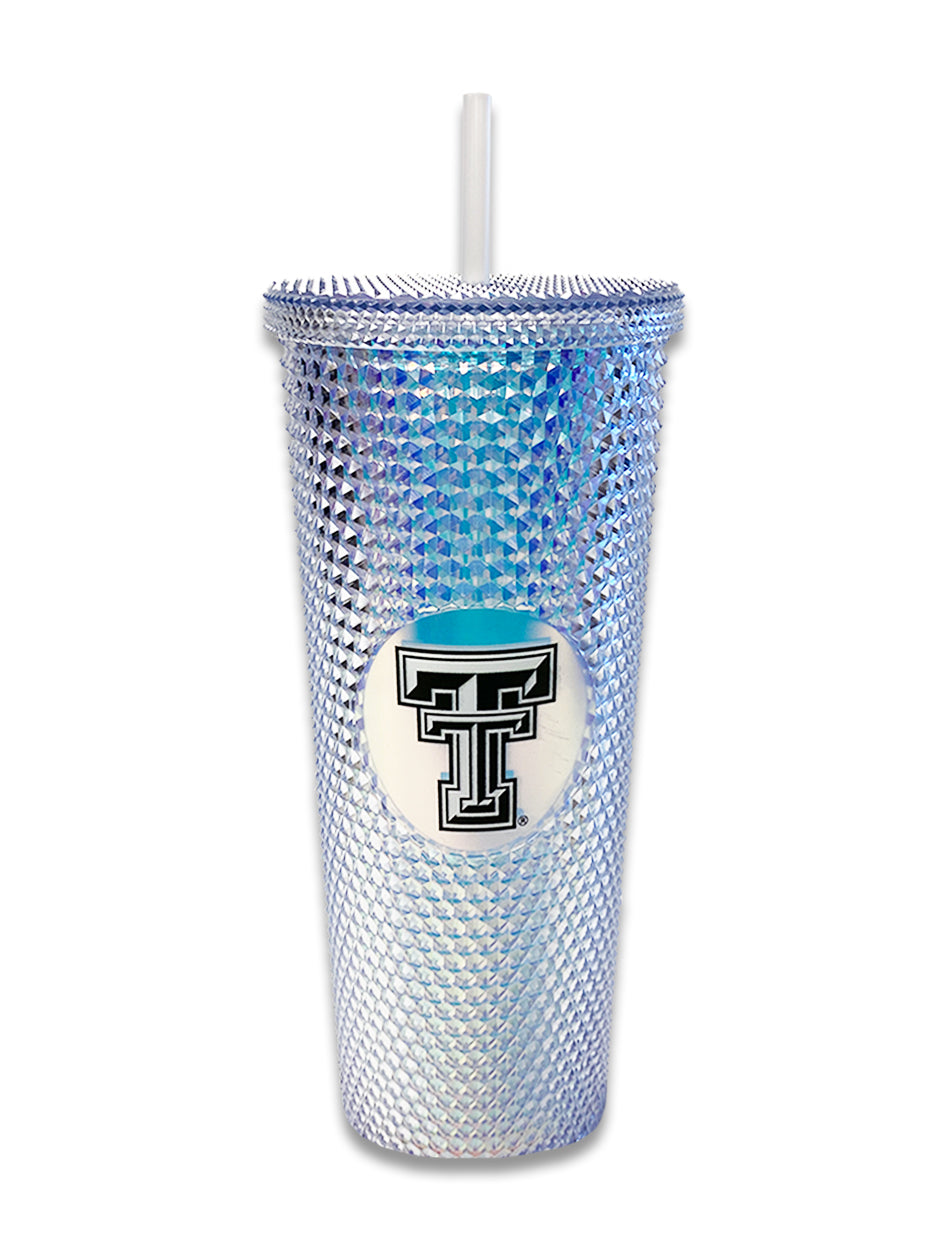 Texas Tech Geometric Cold Cup "Iridescent Silver" Tumbler With Straw