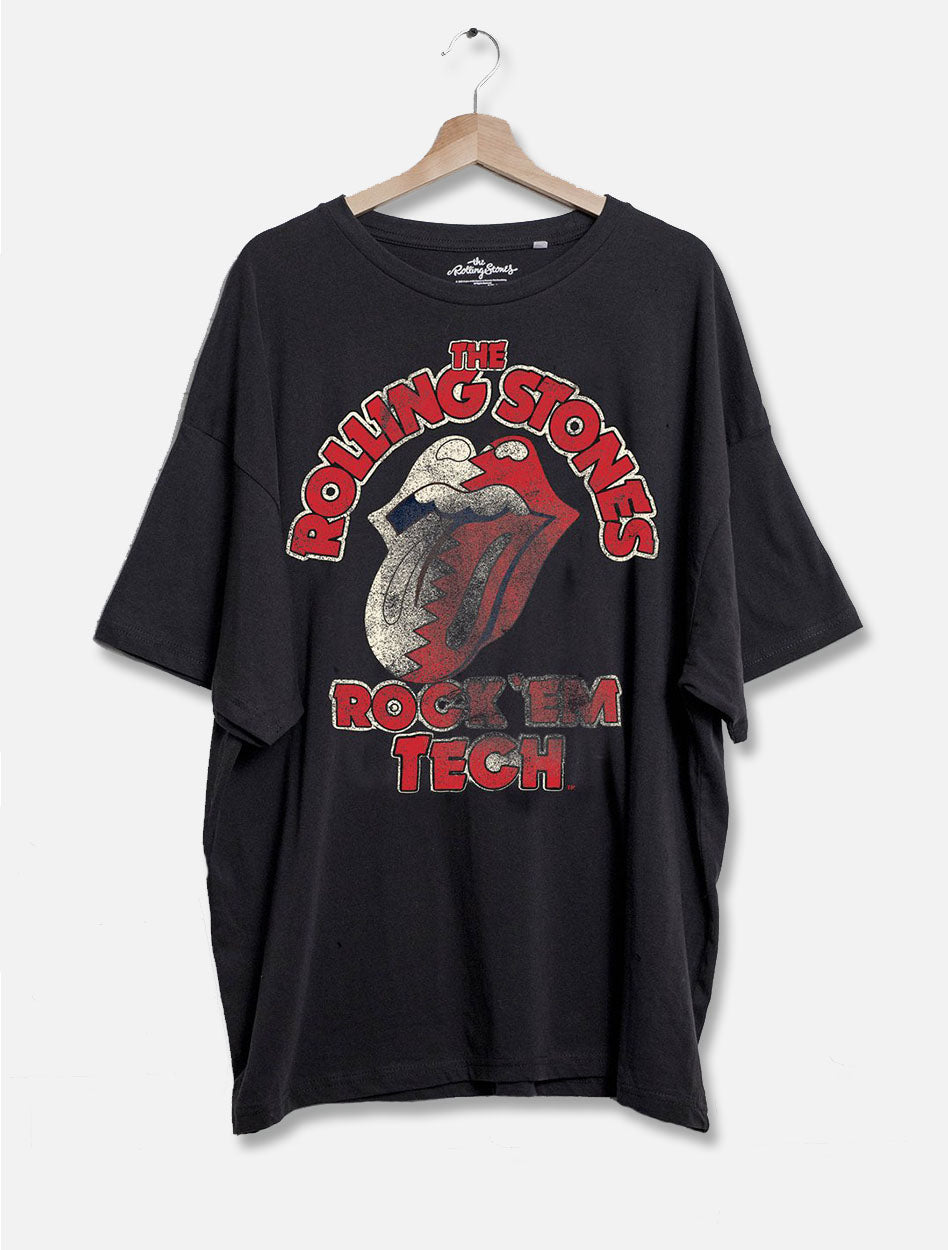 Livy Lu Texas Tech Rolling Stones "Rock Em Texas Tech" Oversized One Size Distressed Tee