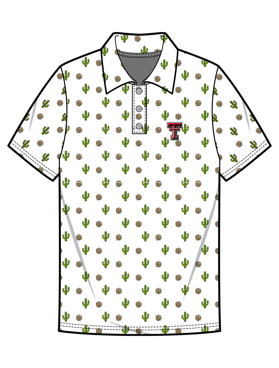 Texas Tech Dark Horse "Cactus & Tumbleweeds" White Men's Polo