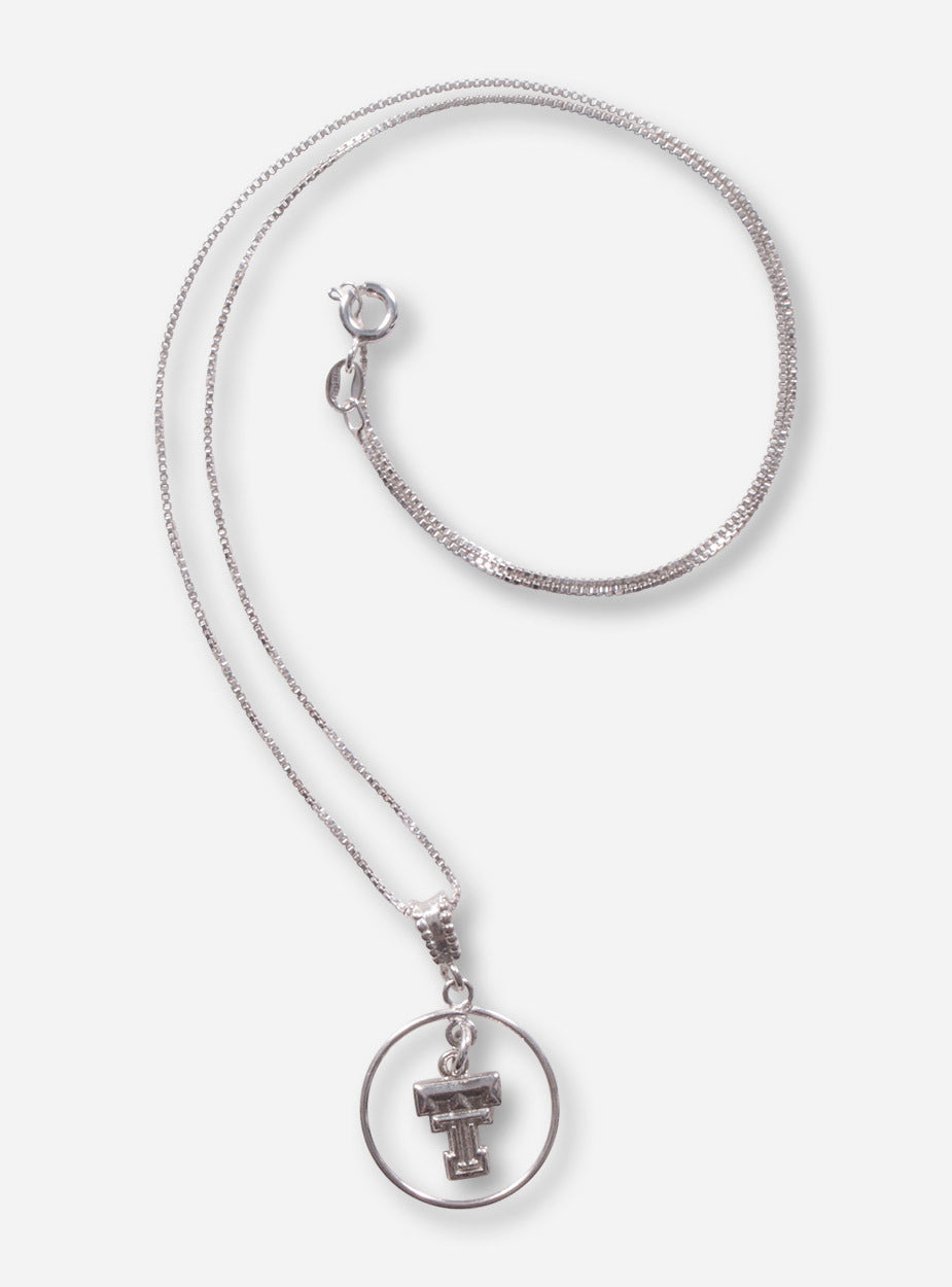 Double T in Circle Pendant on Silver Necklace