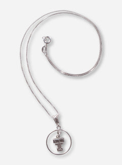 Double T in Circle Pendant on Silver Necklace