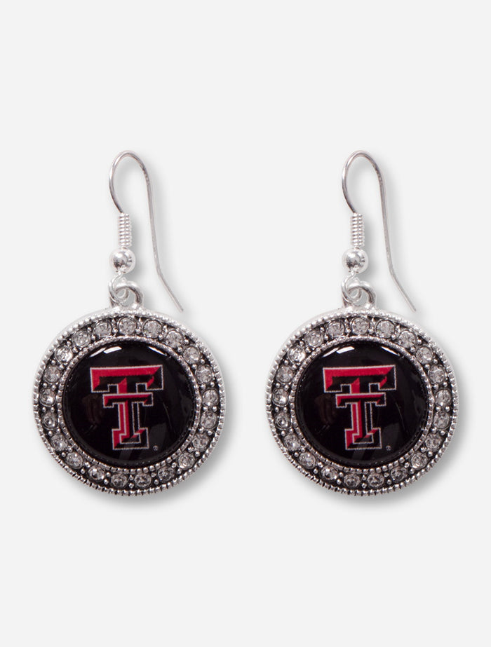 Texas Tech Double T Surrounded by Rhinestones Silver Earrings