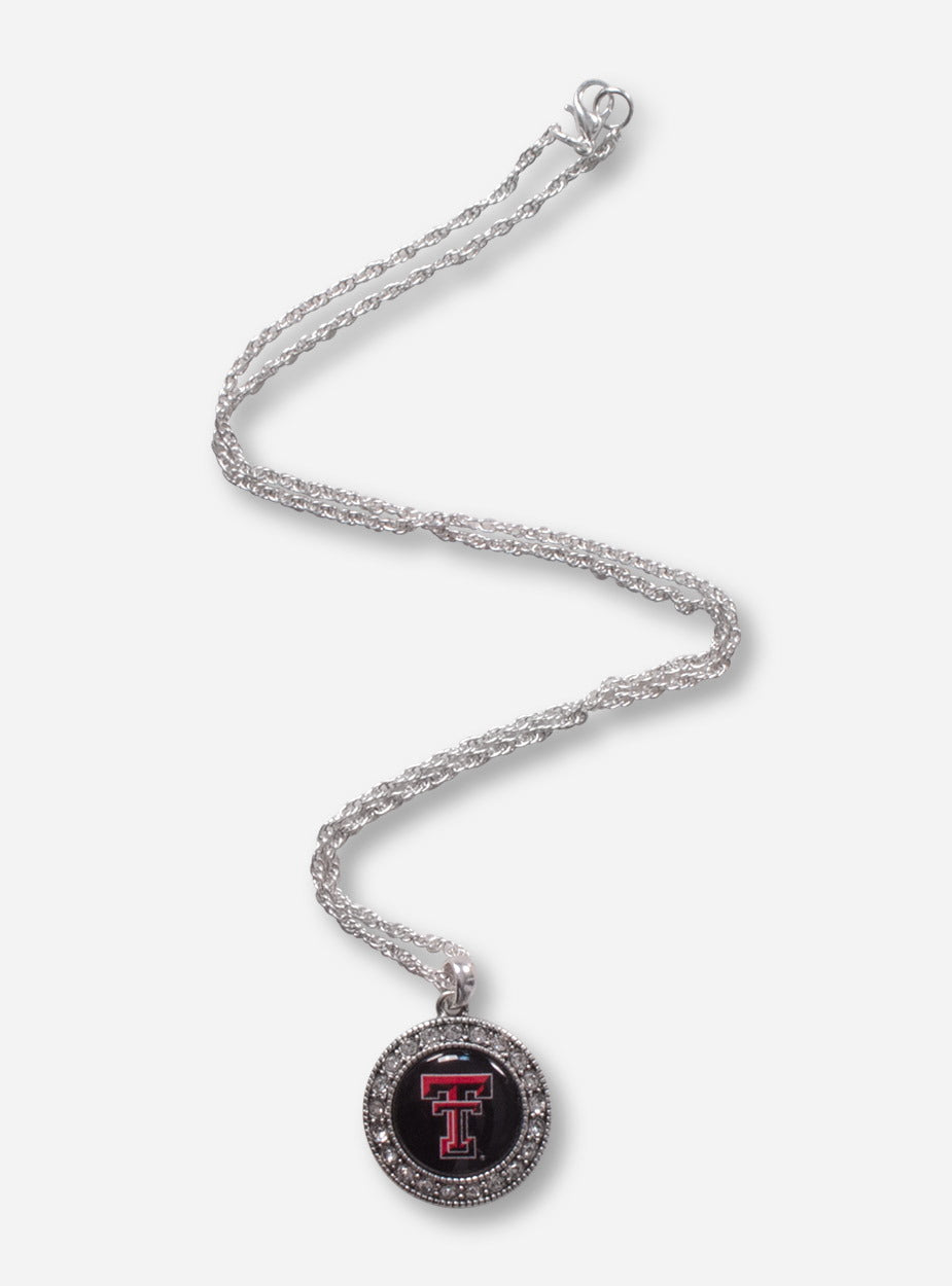 Texas Tech Double T Pendant Surrounded by Rhinestones Silver Necklace
