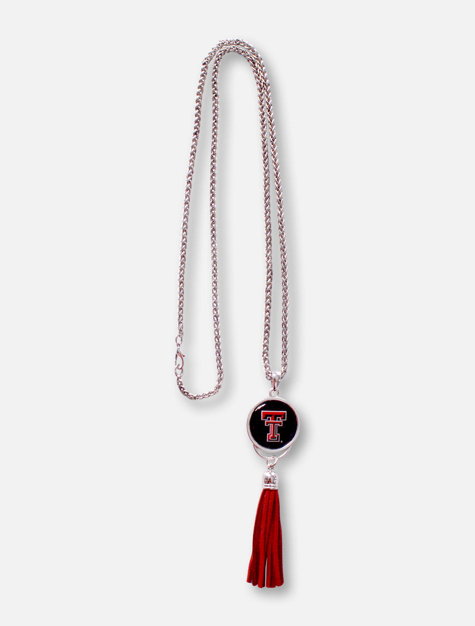 FTH Texas Tech Red Raiders Texas Tech Double T Pendant with Long Red Suede Tassle Necklace
